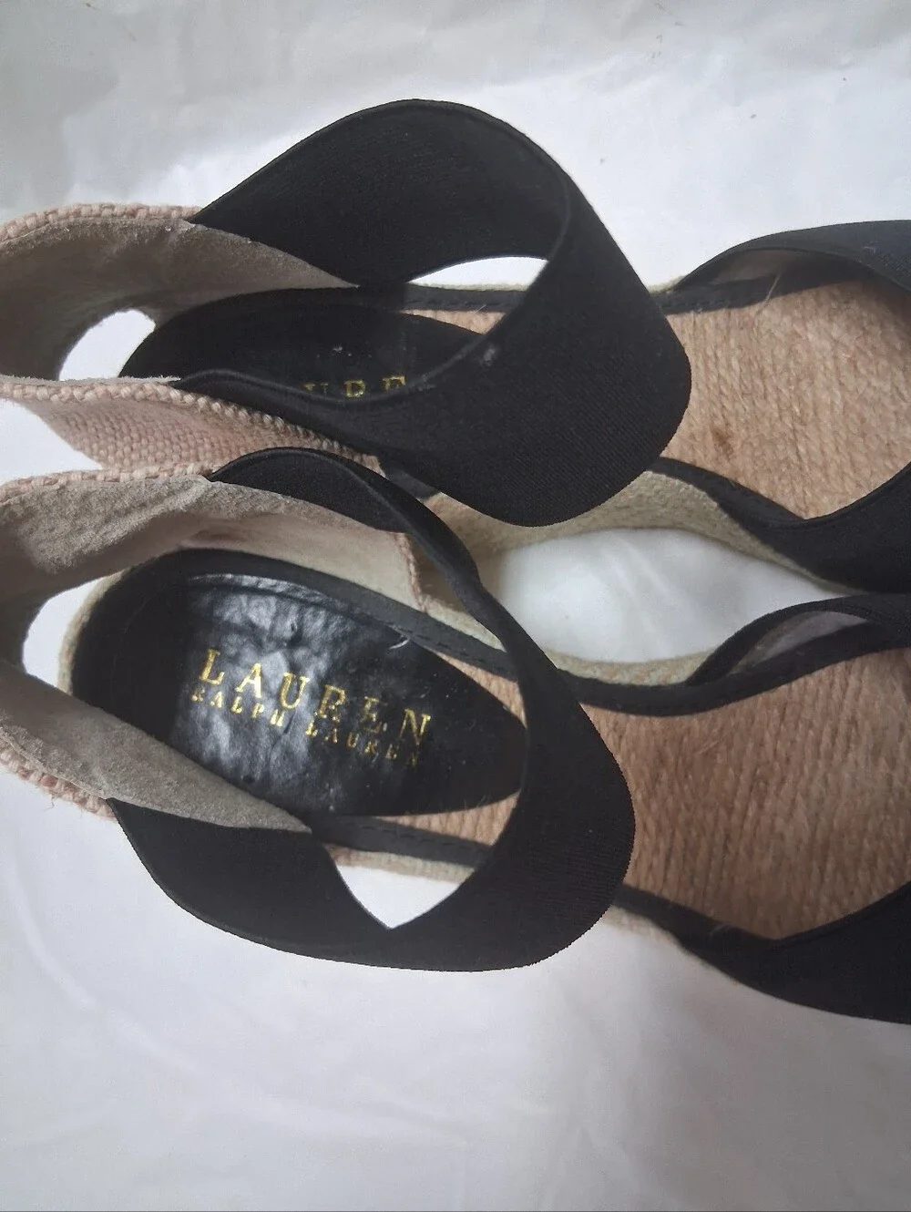 Lauren Ralph Lauren Black Espadrille Wedge Sandals Women Sz 7B Preowned